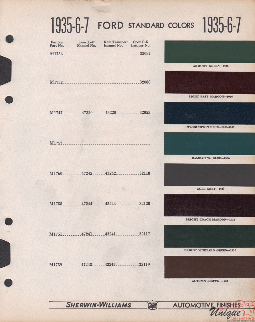 1936 Ford Paint Charts Sherwin-Williams 2